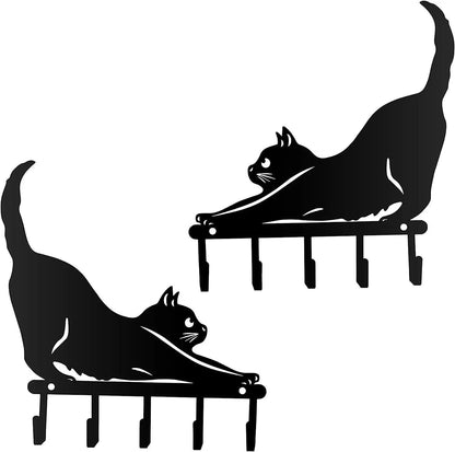 Metal Black Cat Hook Rack - Just Cats - Gifts for Cat Lovers