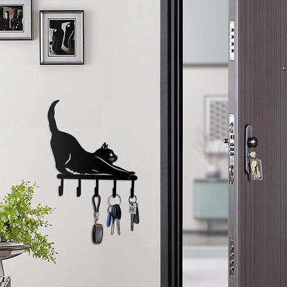 Metal Black Cat Hook Rack - Just Cats - Gifts for Cat Lovers