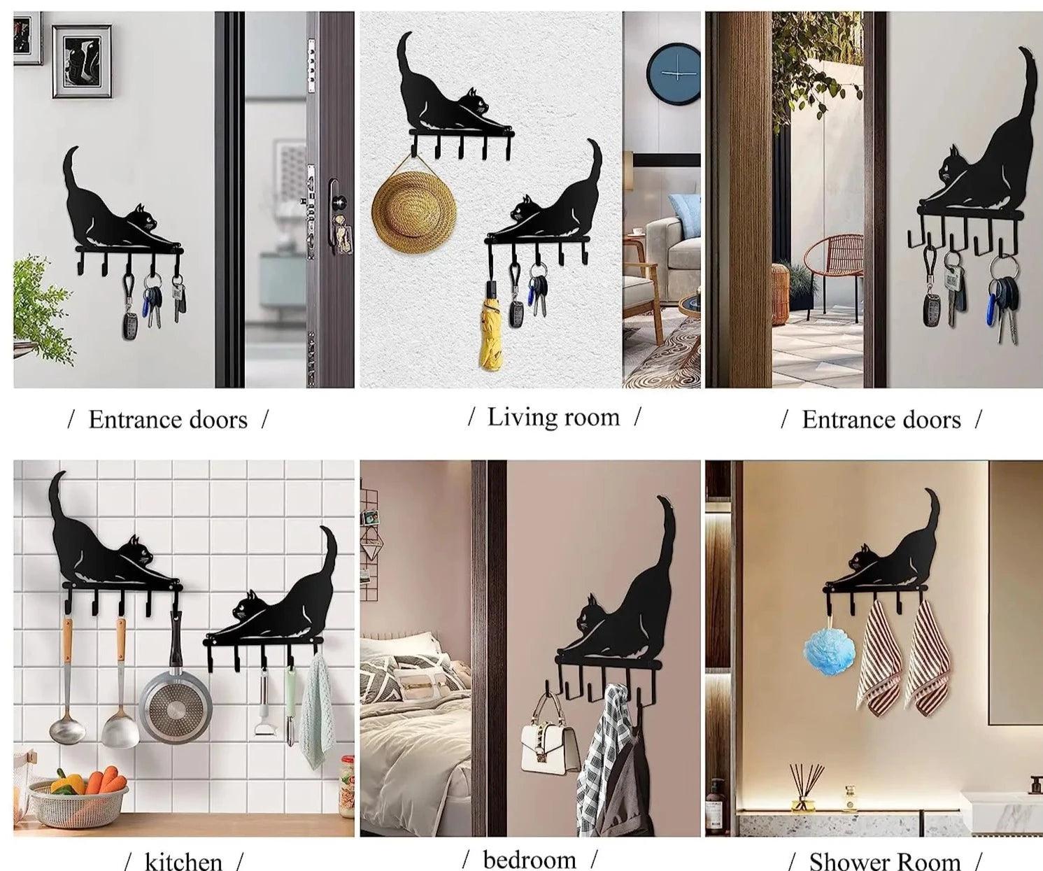 Metal Black Cat Hook Rack - Just Cats - Gifts for Cat Lovers