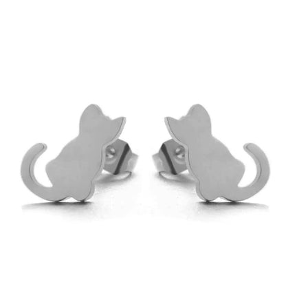 Mini Stainless Steel Cat Stud Earrings Silver/Gold - Just Cats - Gifts for Cat Lovers