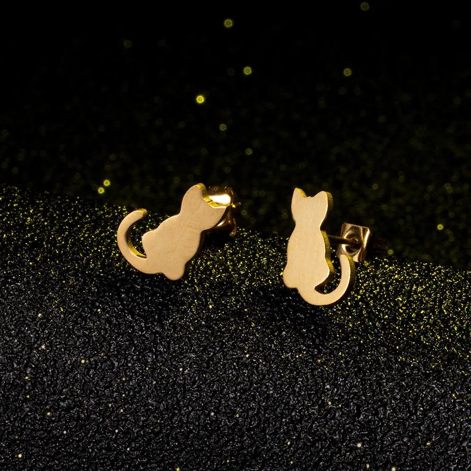 Mini Stainless Steel Cat Stud Earrings Silver/Gold - Just Cats - Gifts for Cat Lovers