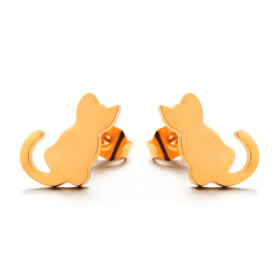 Mini Stainless Steel Cat Stud Earrings Silver/Gold - Just Cats - Gifts for Cat Lovers