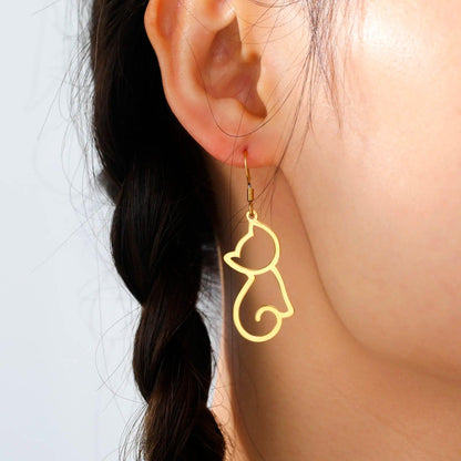 Minimalist Cat Stainless Steel drop Earrings, Silver/Gold - Just Cats - Gifts for Cat Lovers