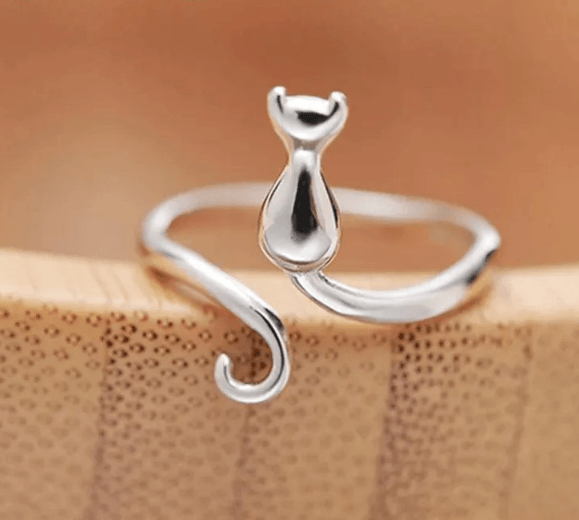 Minimalistic Silver Adjustable Cat Ring - Just Cats - Gifts for Cat Lovers