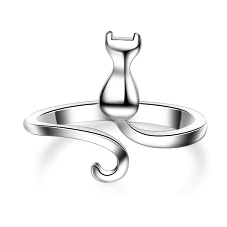 Minimalistic Silver Adjustable Cat Ring - Just Cats - Gifts for Cat Lovers