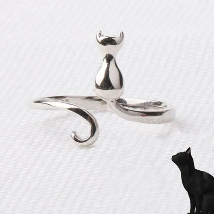 Minimalistic Silver Adjustable Cat Ring - Just Cats - Gifts for Cat Lovers