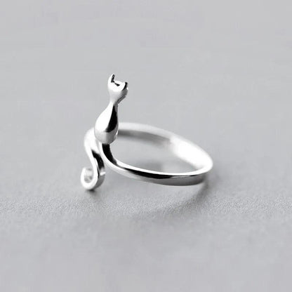 Minimalistic Silver Adjustable Cat Ring - Just Cats - Gifts for Cat Lovers