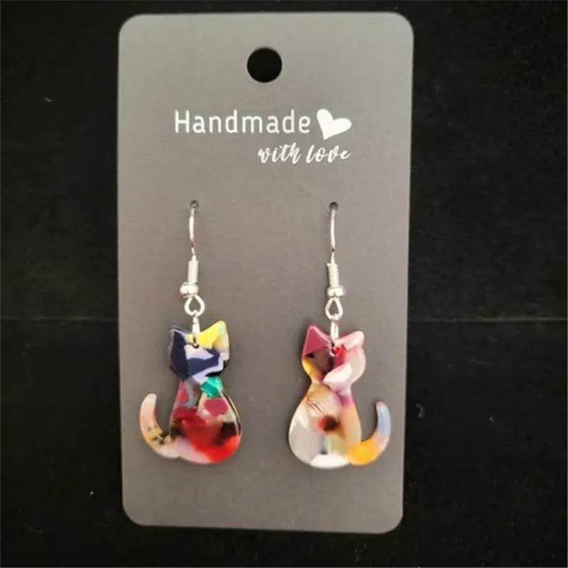 Multicolor Cat Acrylic Drop Earrings - Just Cats - Gifts for Cat Lovers