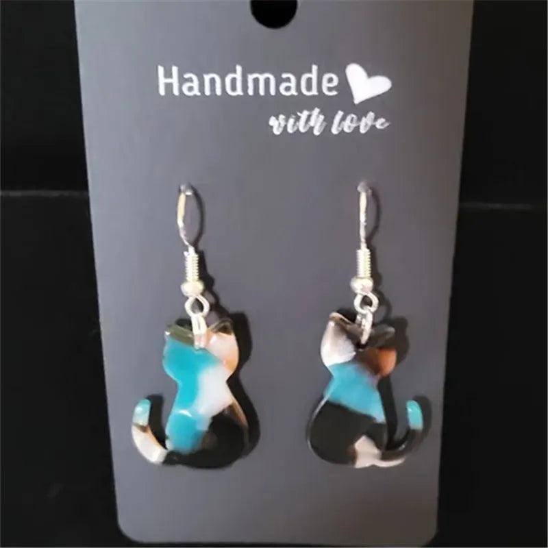 Multicolor Cat Acrylic Drop Earrings - Just Cats - Gifts for Cat Lovers