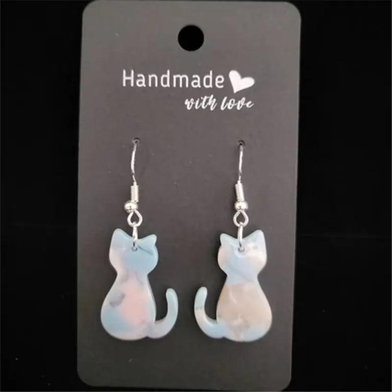 Multicolor Cat Acrylic Drop Earrings - Just Cats - Gifts for Cat Lovers