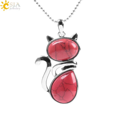 Natural Stone Necklaces Cat-Shaped, 12 colors - Just Cats - Gifts for Cat Lovers