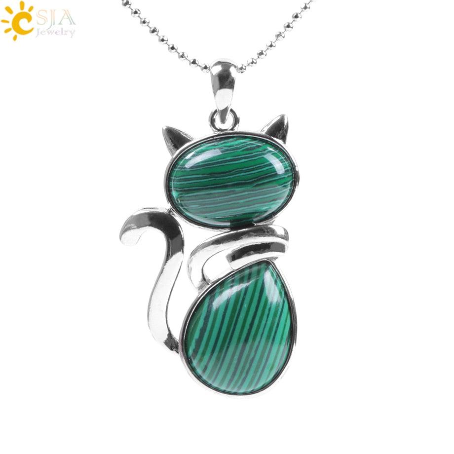 Natural Stone Necklaces Cat-Shaped, 12 colors - Just Cats - Gifts for Cat Lovers