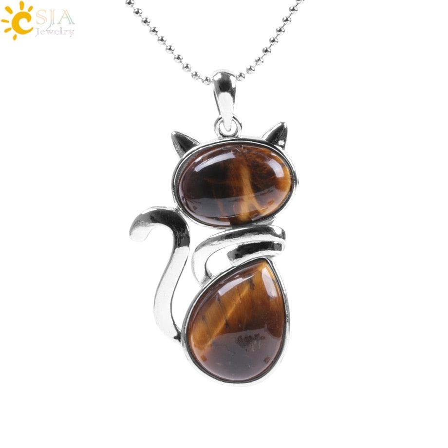 Natural Stone Necklaces Cat-Shaped, 12 colors - Just Cats - Gifts for Cat Lovers