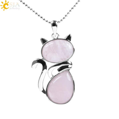 Natural Stone Necklaces Cat-Shaped, 12 colors - Just Cats - Gifts for Cat Lovers