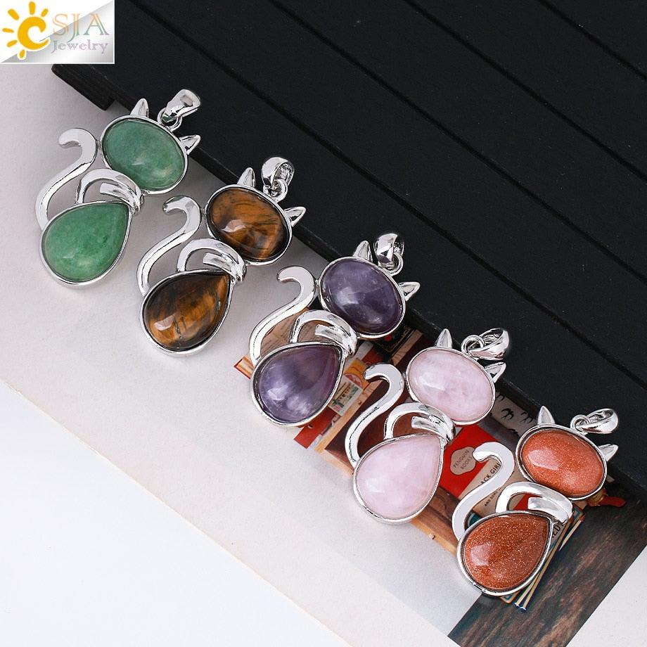 Natural Stone Necklaces Cat-Shaped, 12 colors - Just Cats - Gifts for Cat Lovers