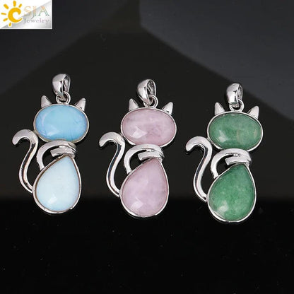 Natural Stone Necklaces Cat-Shaped, 12 colors - Just Cats - Gifts for Cat Lovers