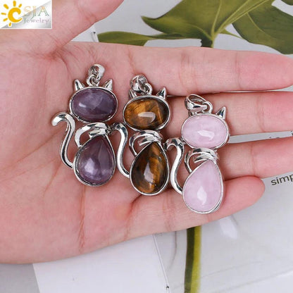 Natural Stone Necklaces Cat-Shaped, 12 colors - Just Cats - Gifts for Cat Lovers