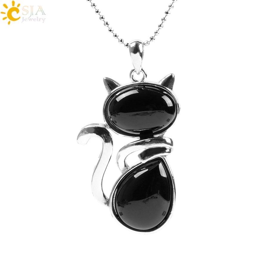 Natural Stone Necklaces Cat-Shaped, 12 colors - Just Cats - Gifts for Cat Lovers