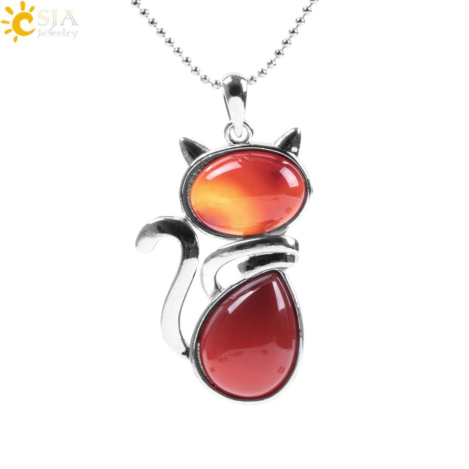 Natural Stone Necklaces Cat-Shaped, 12 colors - Just Cats - Gifts for Cat Lovers