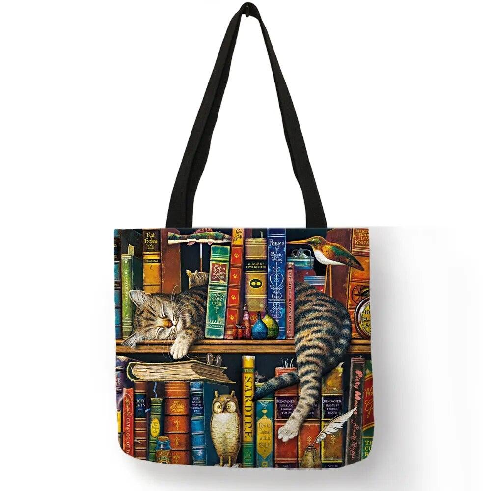 Oil Painting Cat Printed Linen Tote Bag/Shopping Bag - Just Cats - Gifts for Cat Lovers