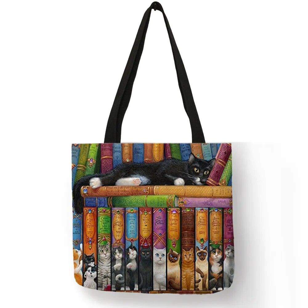 Oil Painting Cat Printed Linen Tote Bag/Shopping Bag - Just Cats - Gifts for Cat Lovers