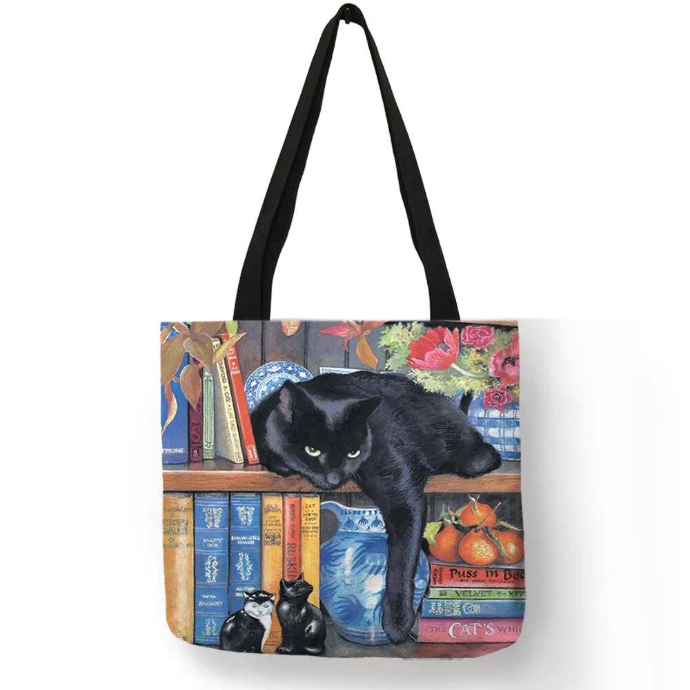 Oil Painting Cat Printed Linen Tote Bag/Shopping Bag - Just Cats - Gifts for Cat Lovers