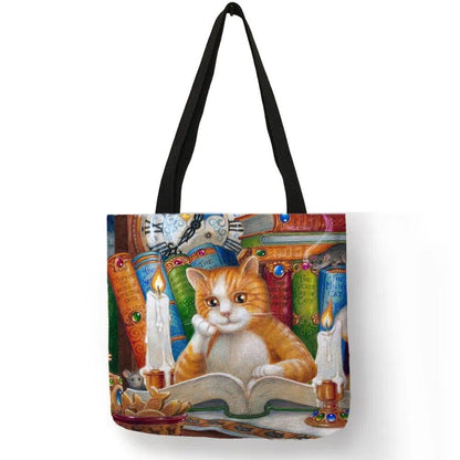 Oil Painting Cat Printed Linen Tote Bag/Shopping Bag - Just Cats - Gifts for Cat Lovers