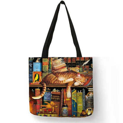 Oil Painting Cat Printed Linen Tote Bag/Shopping Bag - Just Cats - Gifts for Cat Lovers