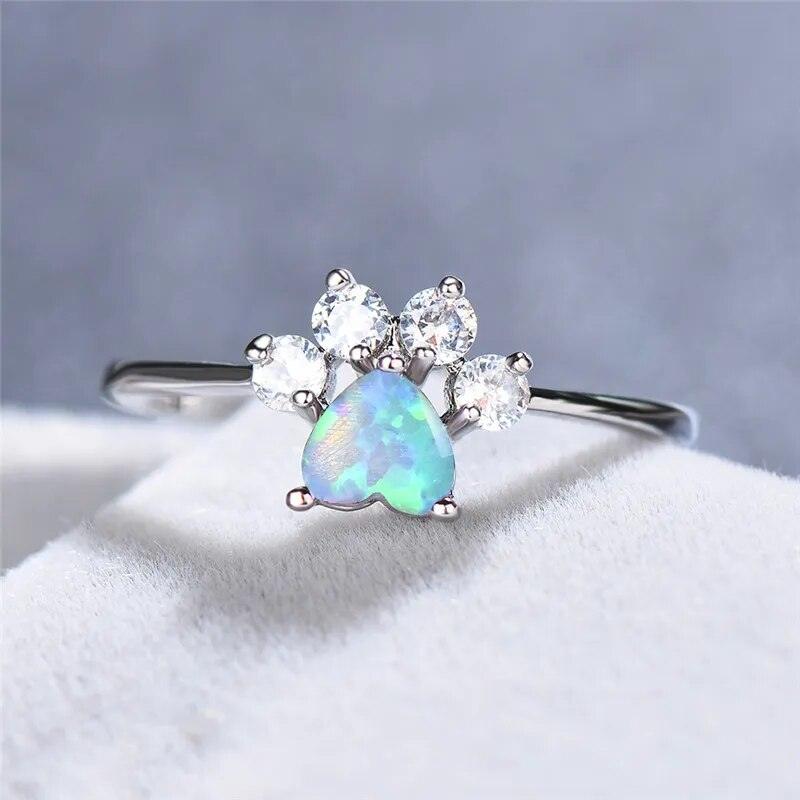 Opal Zirconia Paw Ring, 3 Colors - Just Cats - Gifts for Cat Lovers