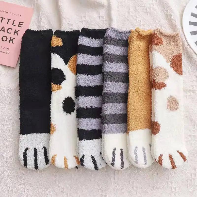 Pack of 6 Pair Cat Paw Winter Socks - Just Cats - Gifts for Cat Lovers