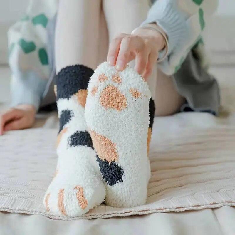 Pack of 6 Pair Cat Paw Winter Socks - Just Cats - Gifts for Cat Lovers