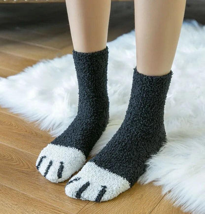 Pack of 6 Pair Cat Paw Winter Socks - Just Cats - Gifts for Cat Lovers