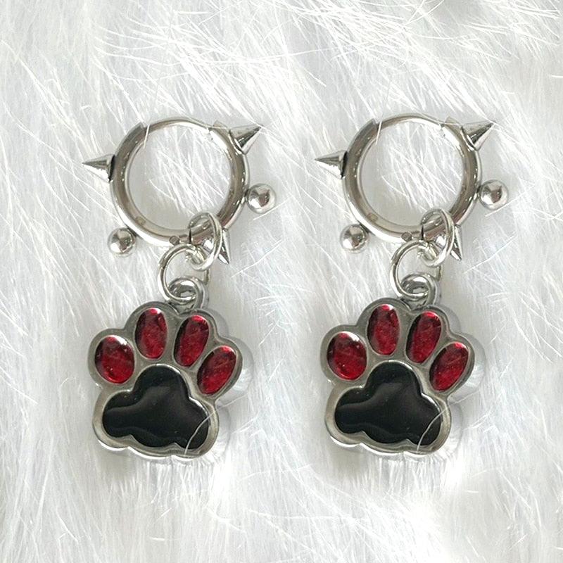 Paw Hoop Earrings with Spikes Red and Balck - Just Cats - Gifts for Cat Lovers