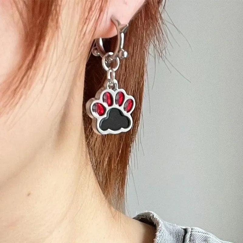 Paw Hoop Earrings with Spikes Red and Balck - Just Cats - Gifts for Cat Lovers