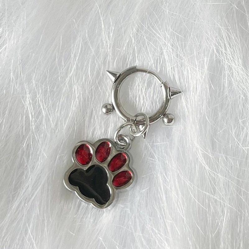 Paw Hoop Earrings with Spikes Red and Balck - Just Cats - Gifts for Cat Lovers