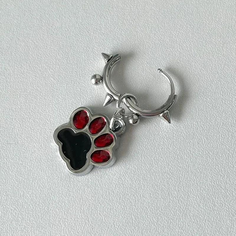 Paw Hoop Earrings with Spikes Red and Balck - Just Cats - Gifts for Cat Lovers