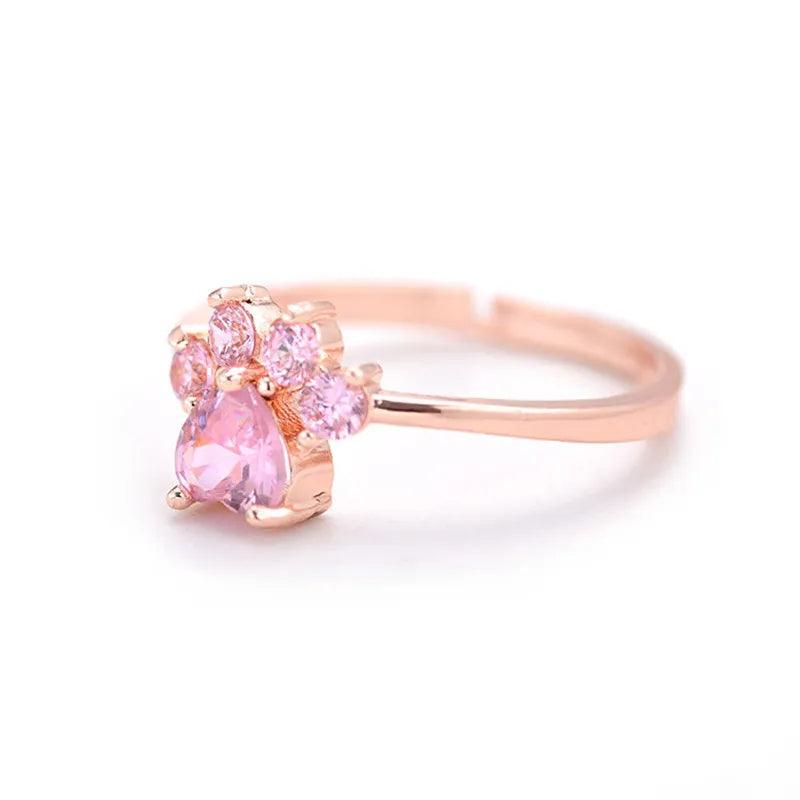 Paw Pink Zircon Ring, Silver/Rose Gold - Just Cats - Gifts for Cat Lovers