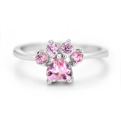 Paw Pink Zircon Ring, Silver/Rose Gold - Just Cats - Gifts for Cat Lovers