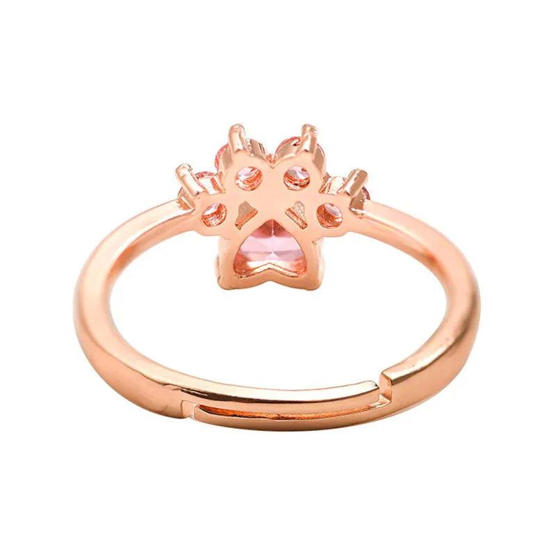 Paw Pink Zircon Ring, Silver/Rose Gold - Just Cats - Gifts for Cat Lovers