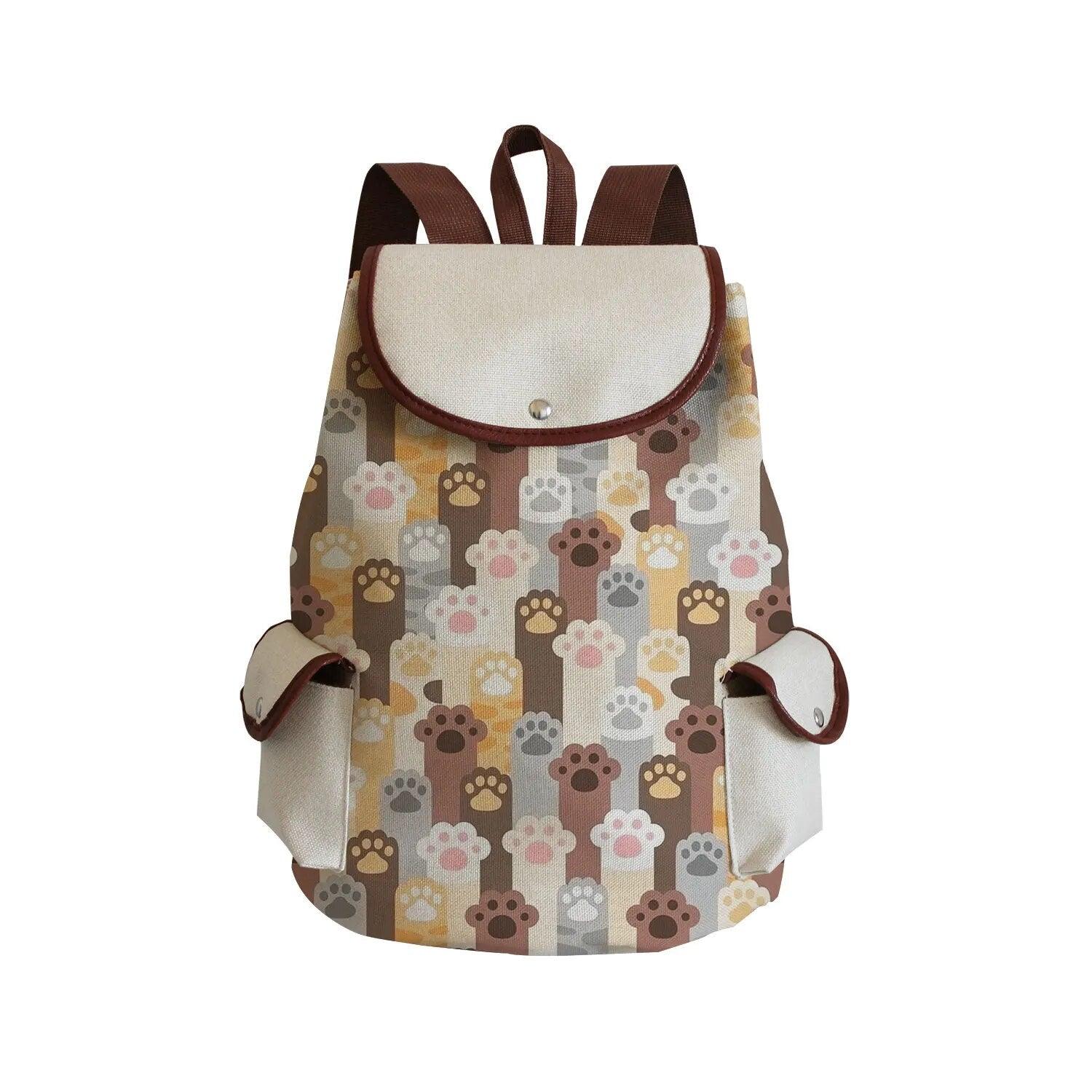 Paw Print Backpack, White, 18 Designs - Just Cats - Gifts for Cat Lovers