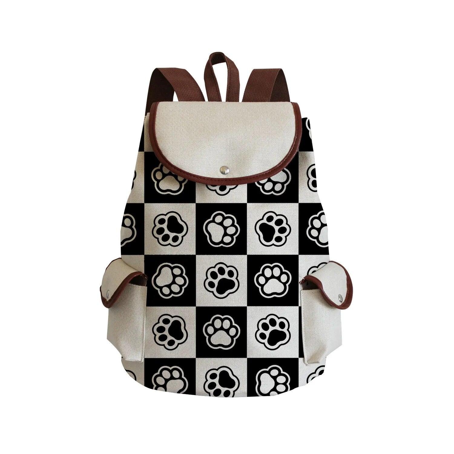 Paw Print Backpack, White, 18 Designs - Just Cats - Gifts for Cat Lovers