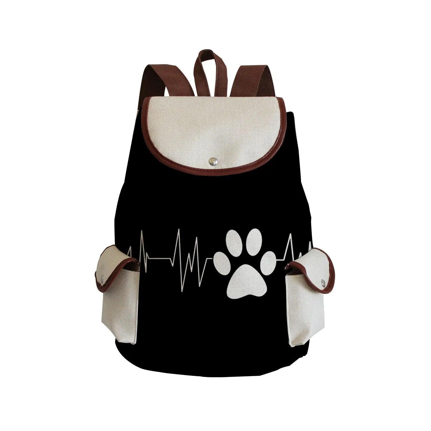 Paw Print Backpack, White, 18 Designs - Just Cats - Gifts for Cat Lovers