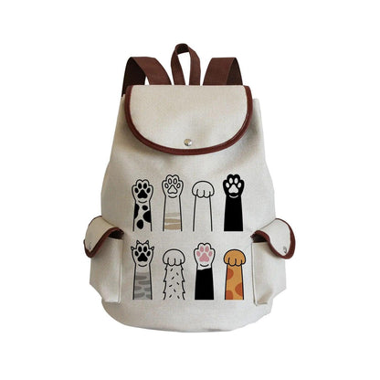 Paw Print Backpack, White, 18 Designs - Just Cats - Gifts for Cat Lovers