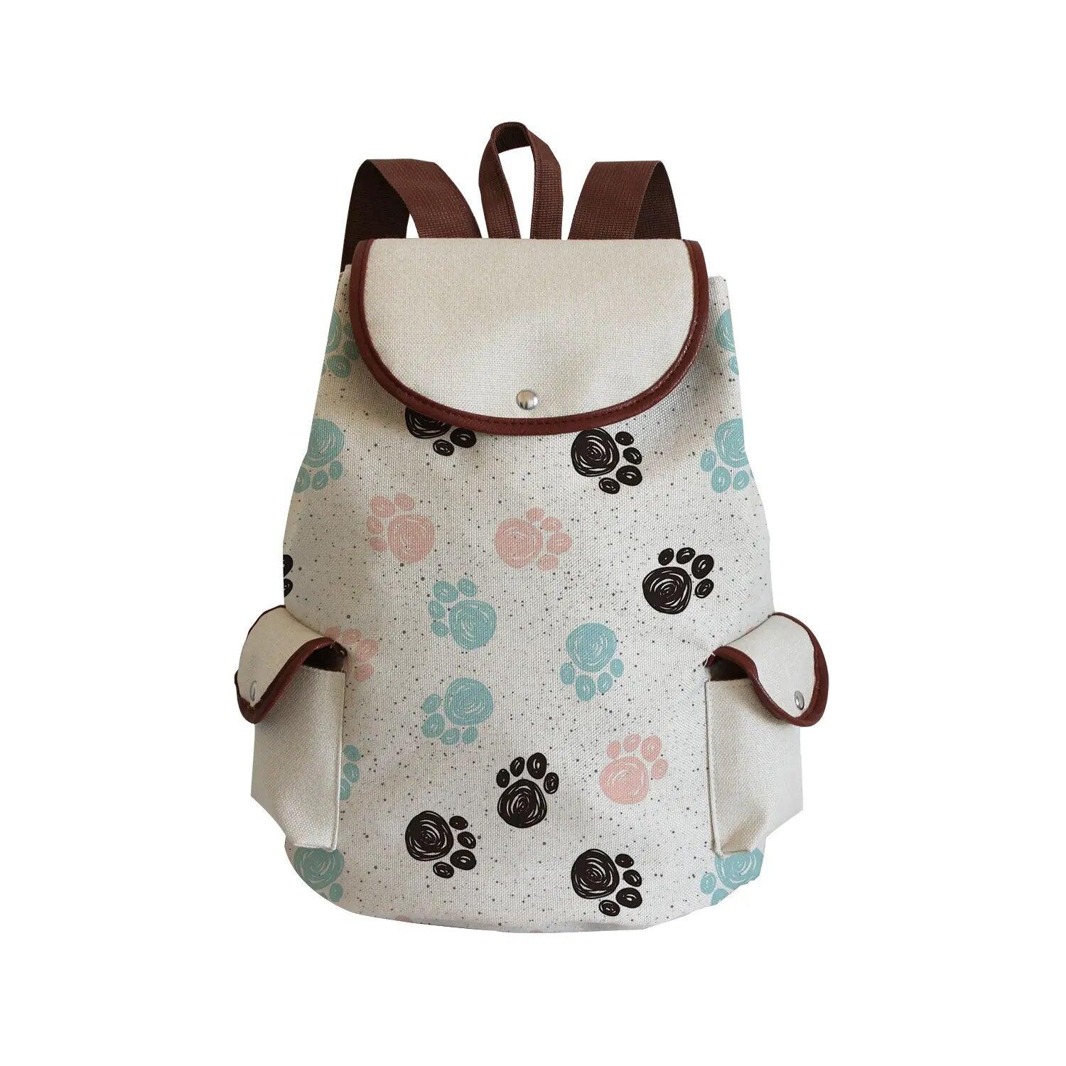 Paw Print Backpack, White, 18 Designs - Just Cats - Gifts for Cat Lovers