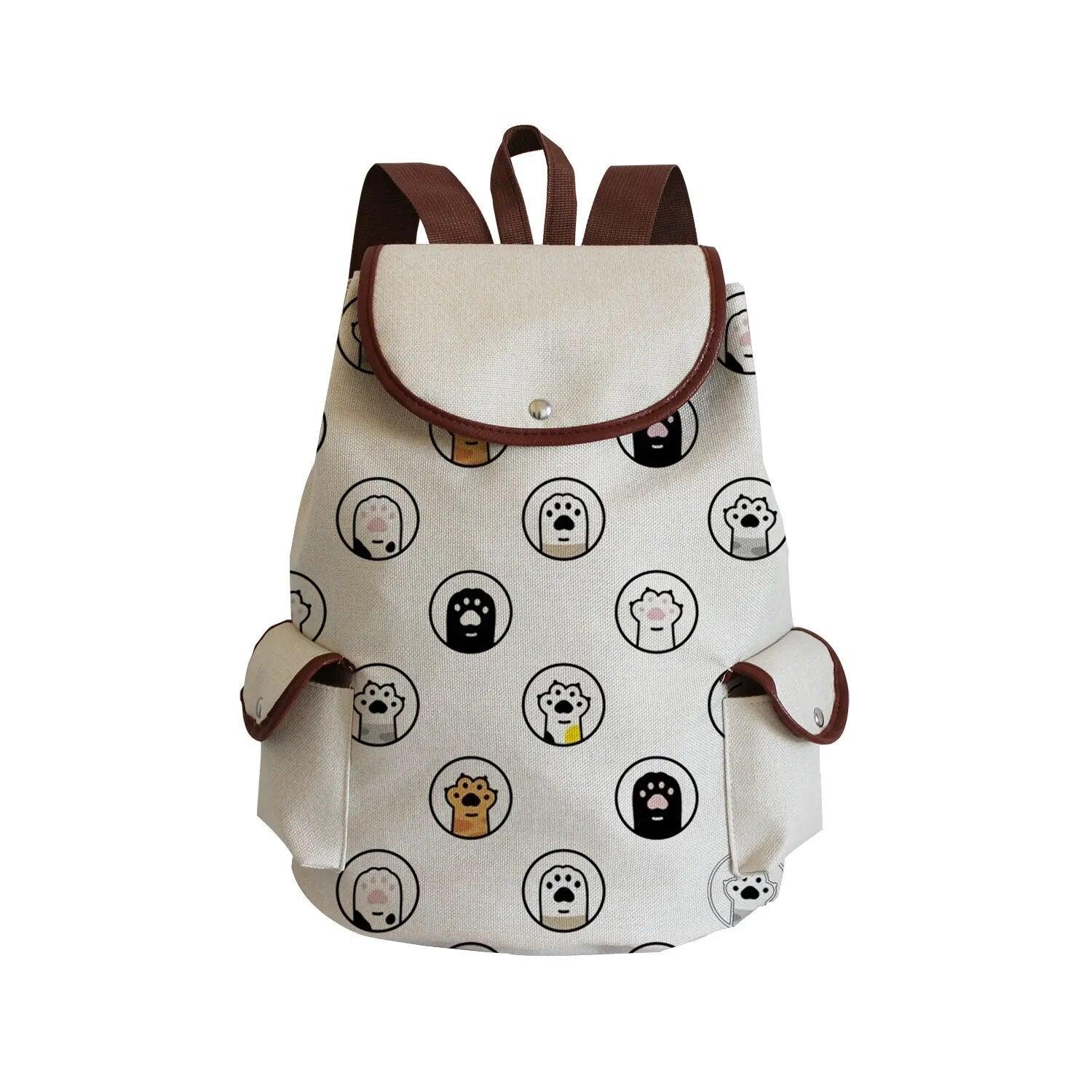 Paw Print Backpack, White, 18 Designs - Just Cats - Gifts for Cat Lovers