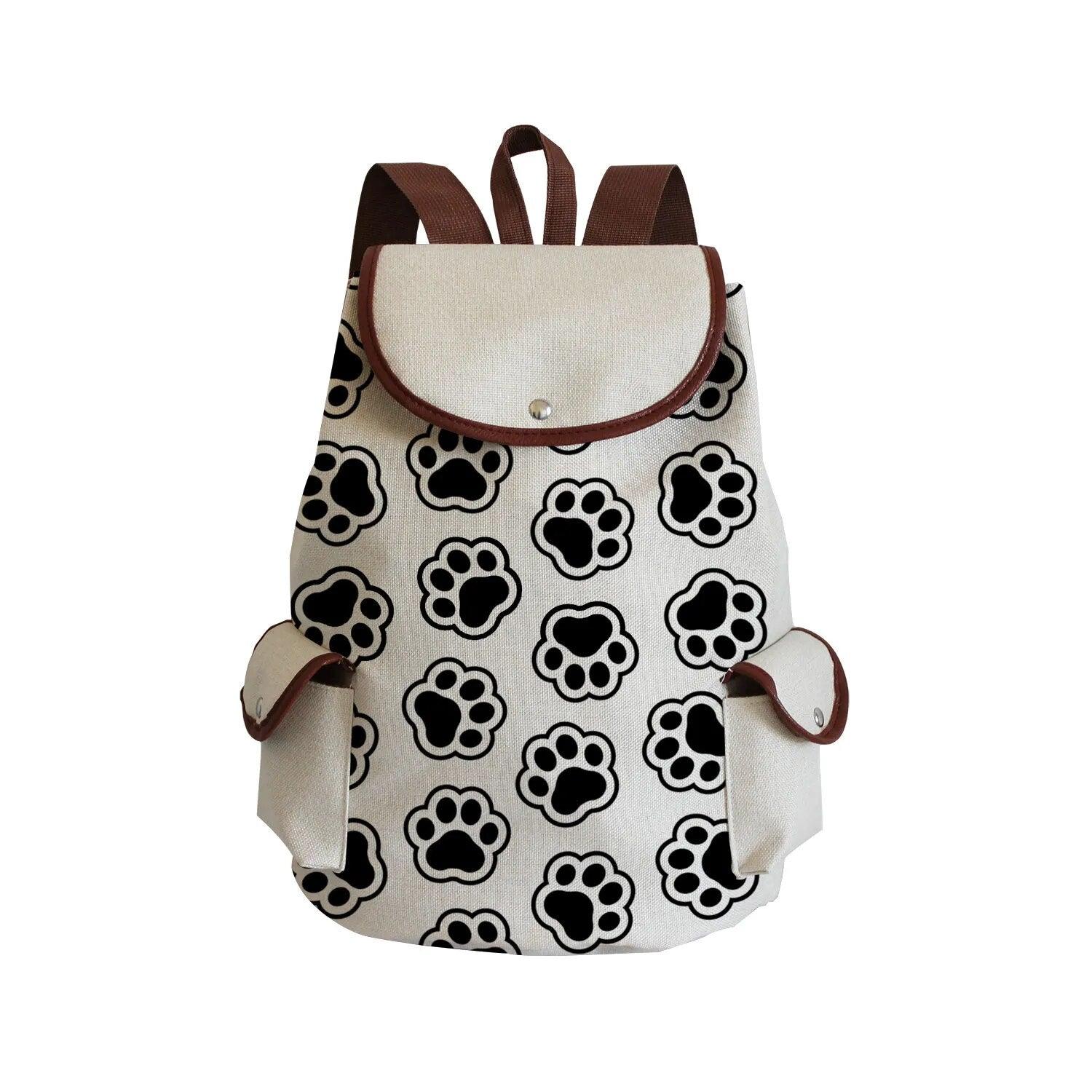 Paw Print Backpack, White, 18 Designs - Just Cats - Gifts for Cat Lovers