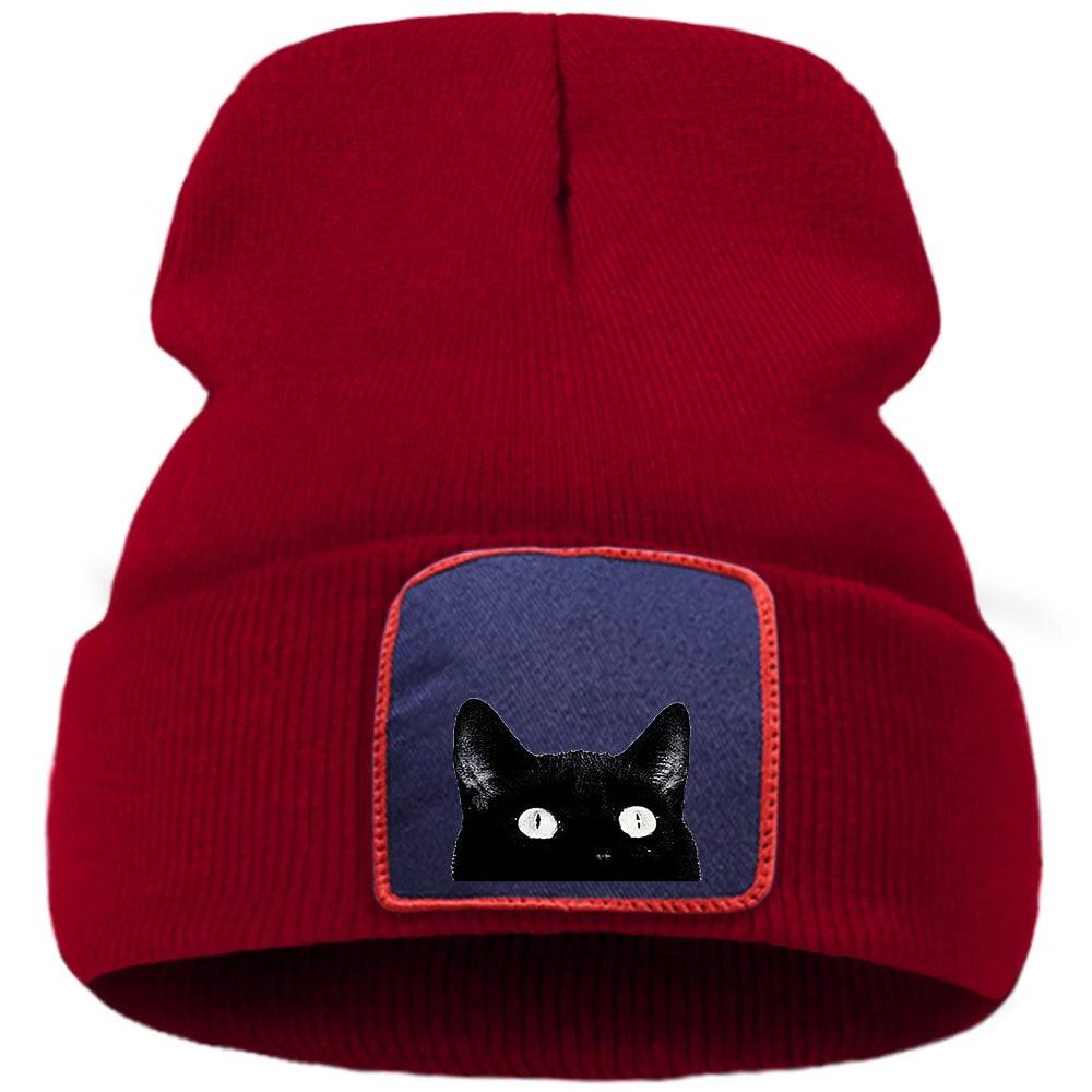 Peeking Black Cat Knit Hat, 10 colors - Just Cats - Gifts for Cat Lovers