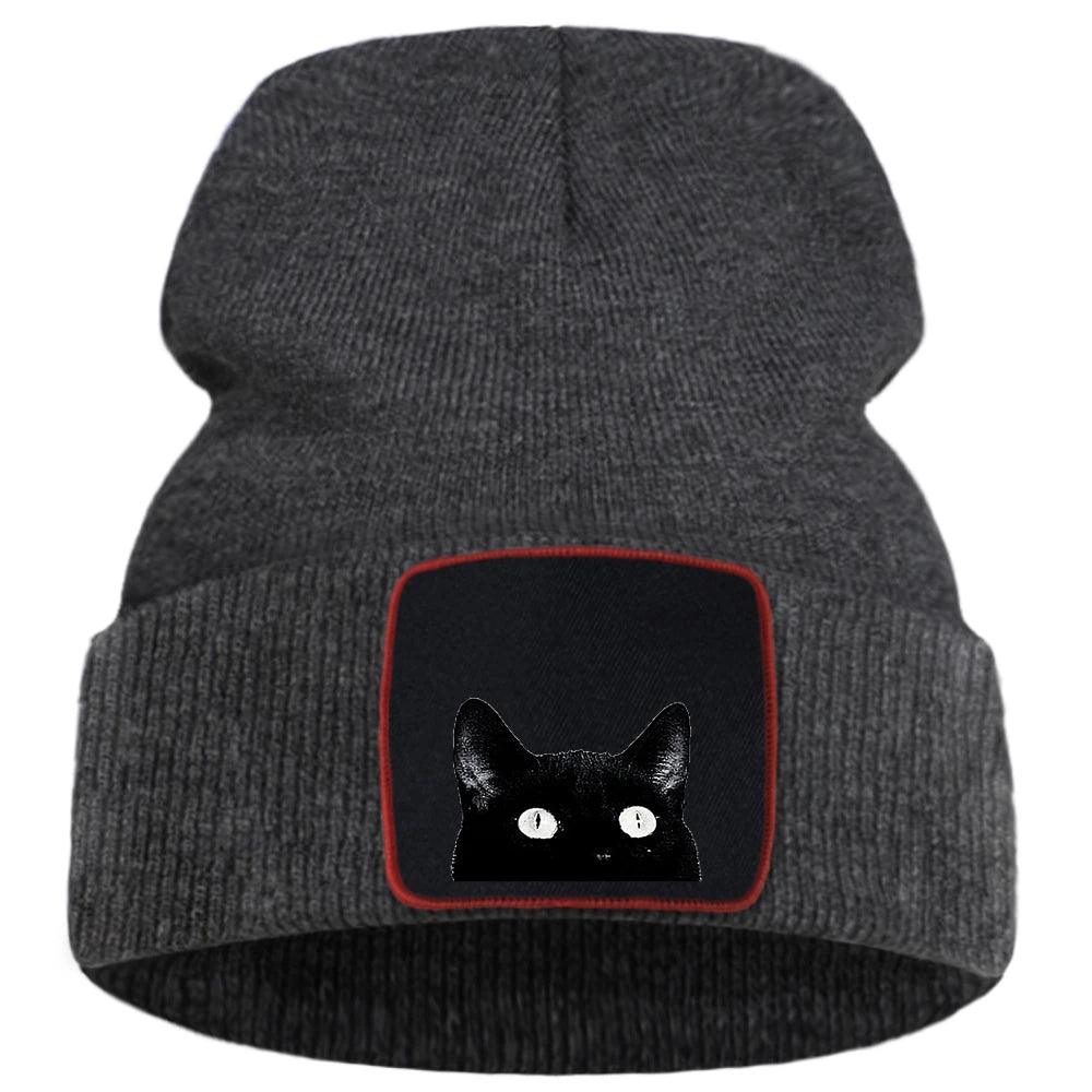 Peeking Black Cat Knit Hat, 10 colors - Just Cats - Gifts for Cat Lovers