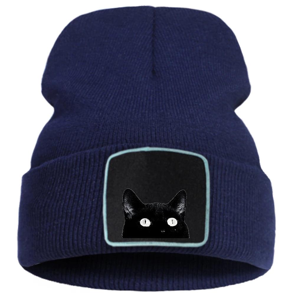 Peeking Black Cat Knit Hat, 10 colors - Just Cats - Gifts for Cat Lovers