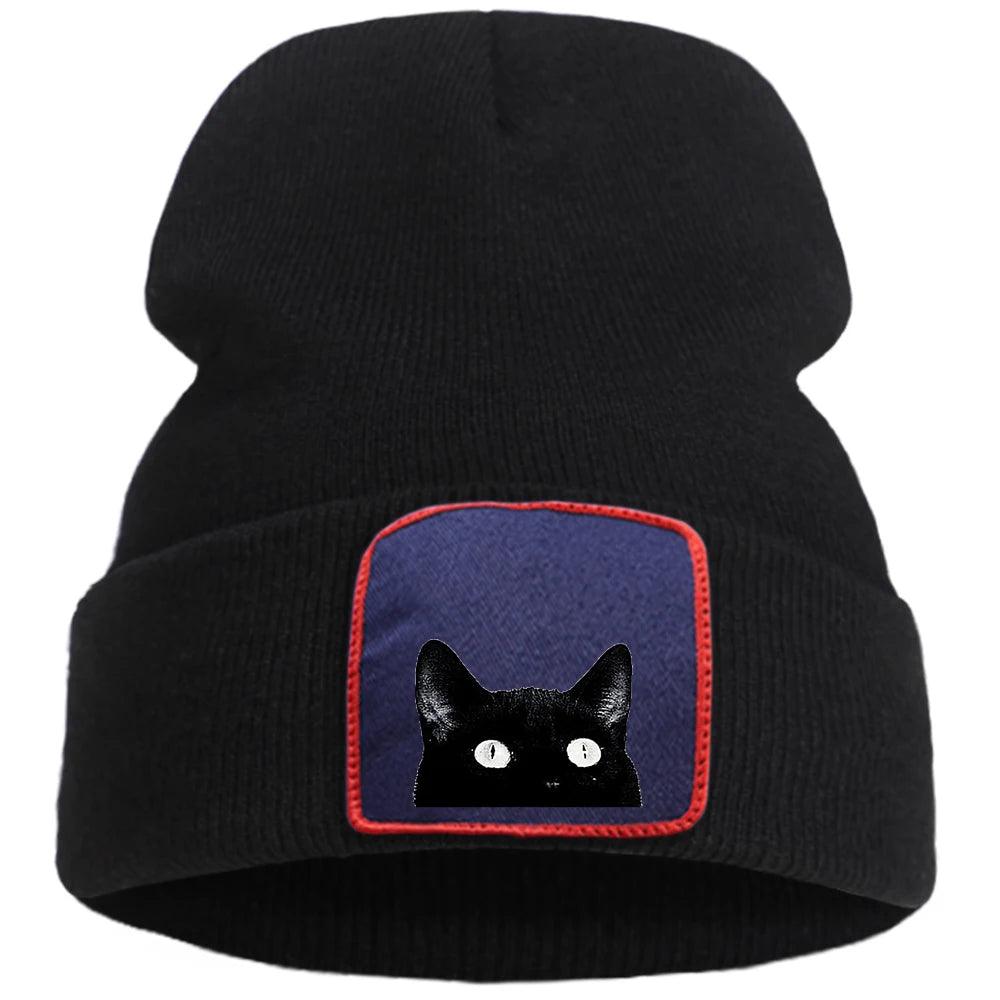 Peeking Black Cat Knit Hat, 10 colors - Just Cats - Gifts for Cat Lovers